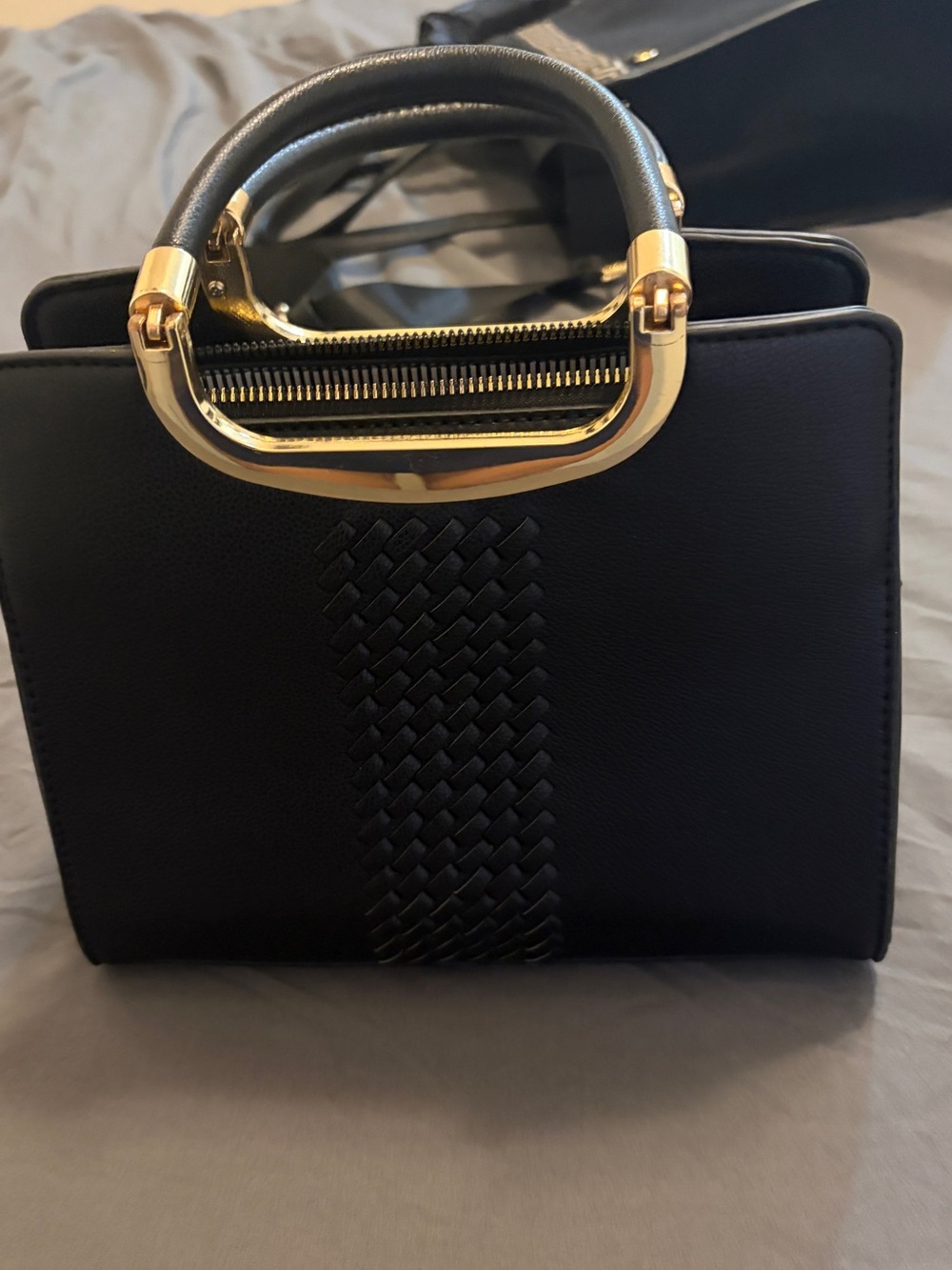 Black Women’s Top-Handle Satchel with Gold Hardware